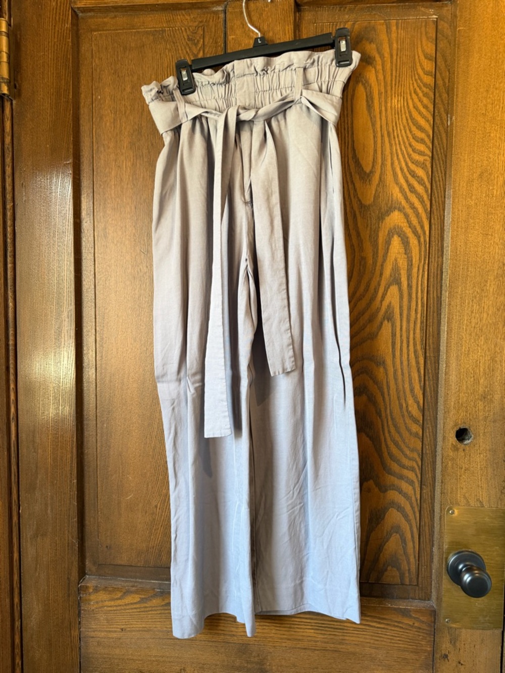 Anthropologie Light Gray Paperbag-Waist Wide-Leg Pants